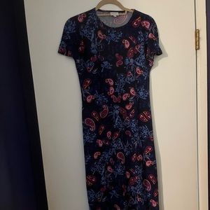 LuLaRoe Maria dress, size xs, dark blue/light blue/red paisley print